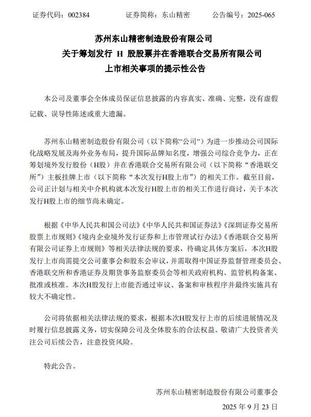 华依科技最新公告：筹划发行H股股票并在香港联合交易所有限公司上市