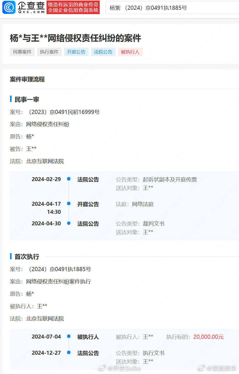 杨紫申请强执诽谤黑粉，被判赔3万元